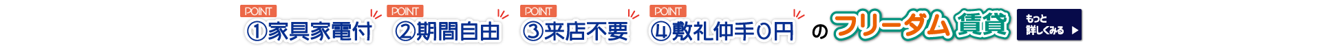 家具家電付・期間自由＋来店不要　自由で気ままなお部屋探し　それが、フリーダム賃貸